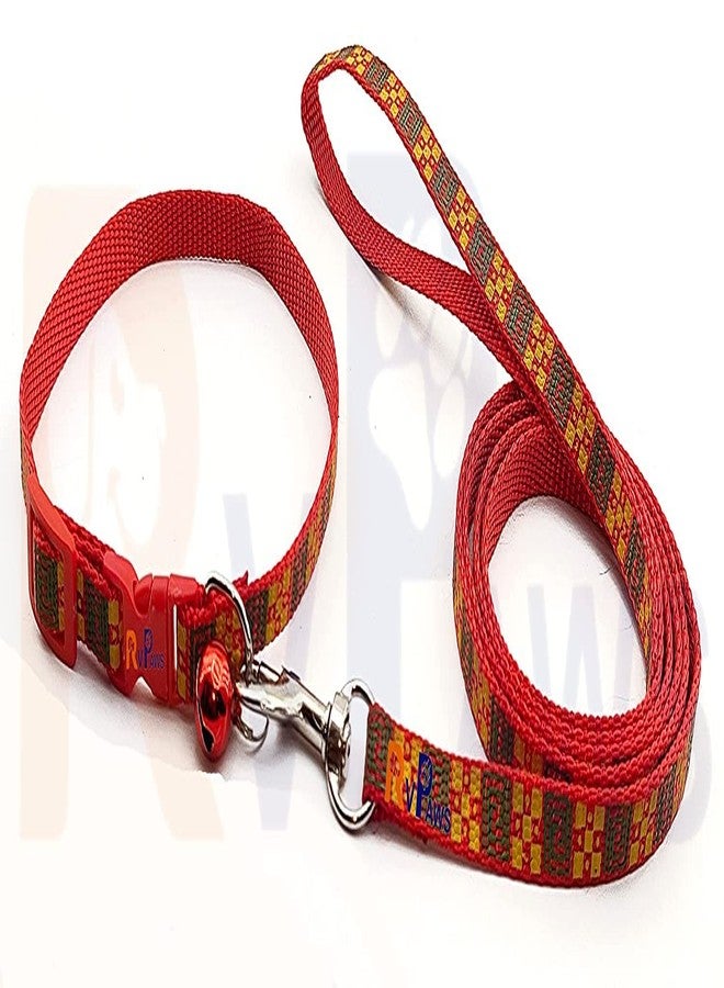 Pups&Pets Pets Printed Nylon 10MM Collar with Bell & Leash | Adjustable and Quick Release Collar Set | Attractive Collar with Leash for Puppies, Small Dogs and Cats (RED) - Image 5